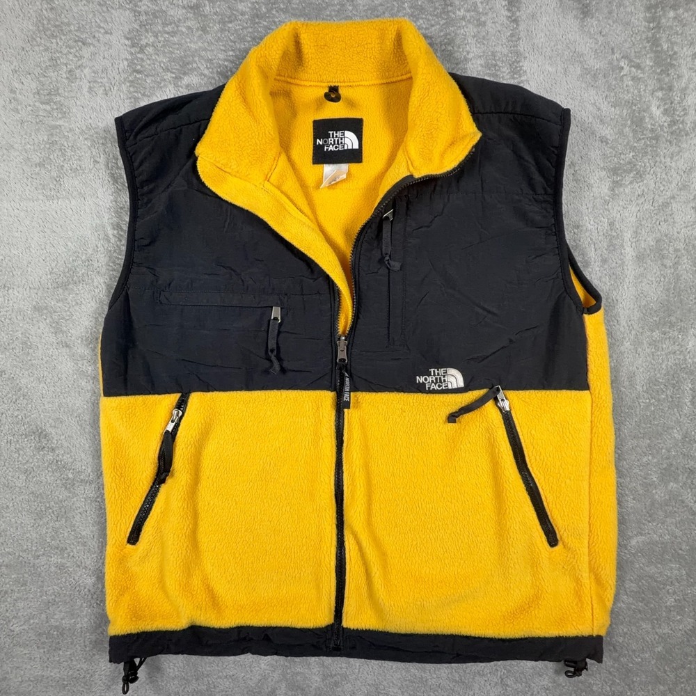 The North Face Vest Mens Large Black Yellow Denali Fleece Full Zip Vintage TNF